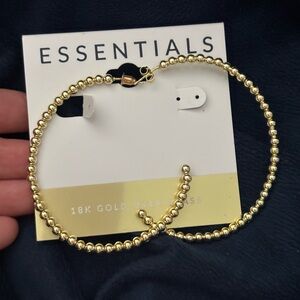 NEW ESSENTIALS 18K GOLD PLATED LARGE BEADED C-HOOP MODERN EARRINGS 2 1/3" NWT